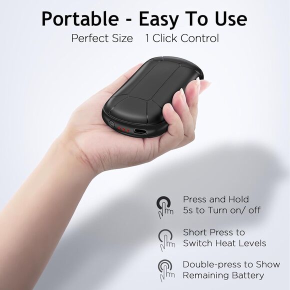 1 Silver Rechargeable Portable Handwarmer Double-Sided Heating USB Pocket Heater - Picture 2 of 8